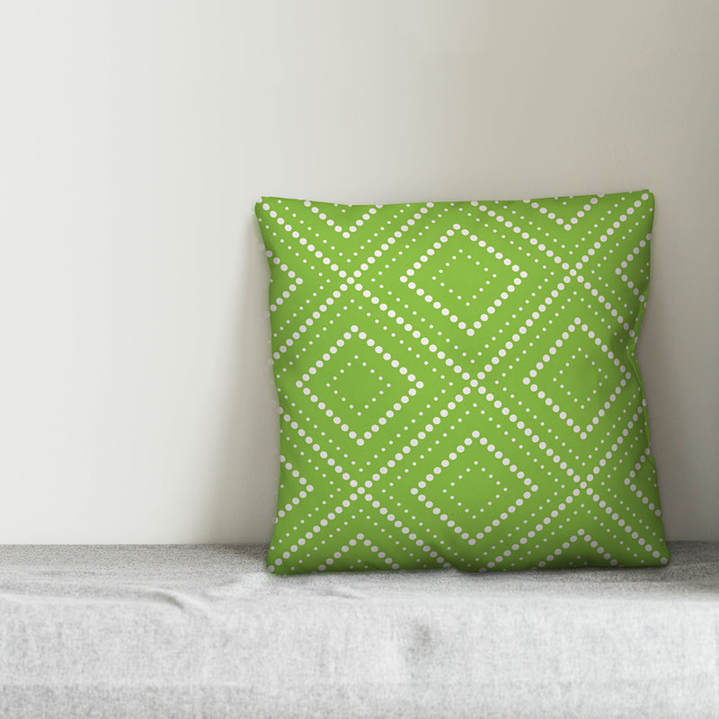  Coussin décoratif intérieur / extérieur Dots Diamonds, 16 po x 1 po, Pas de bourre, Blanc / vert perroquet