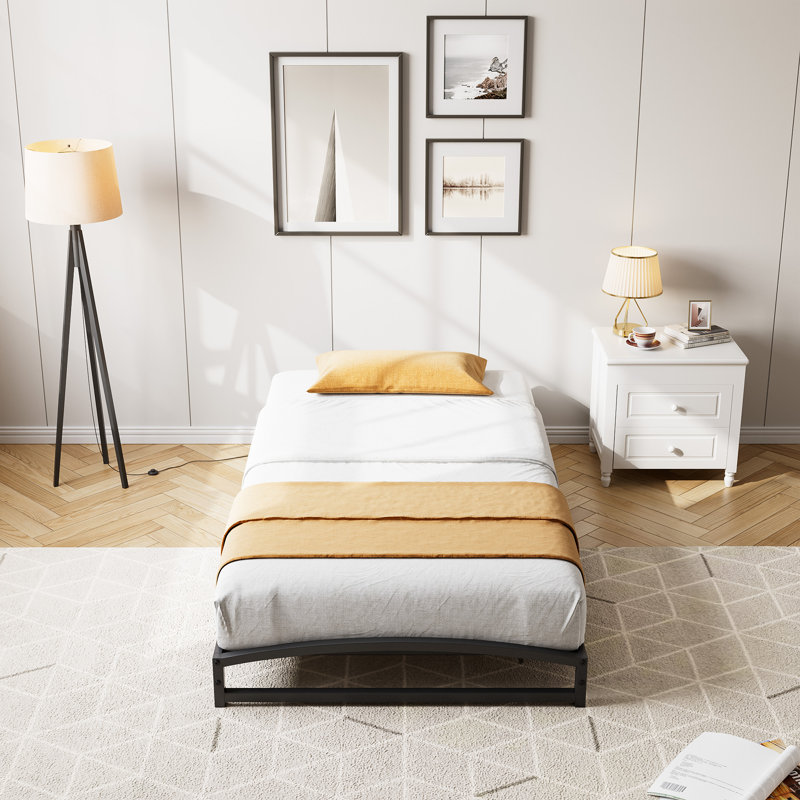 Low Bed Frame Twin Size - 6 Inch Heavy Duty Metal Platform, Mattress Foundation, No Box Spring Needed, Noise-Free, White