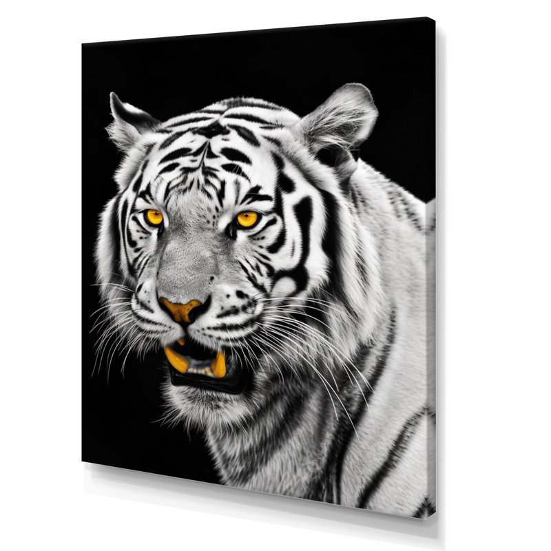 Tigre blanc féroce VI - animaux, art mural, salon, H 32 po x l 24 po x P 1 po, Toile tendue