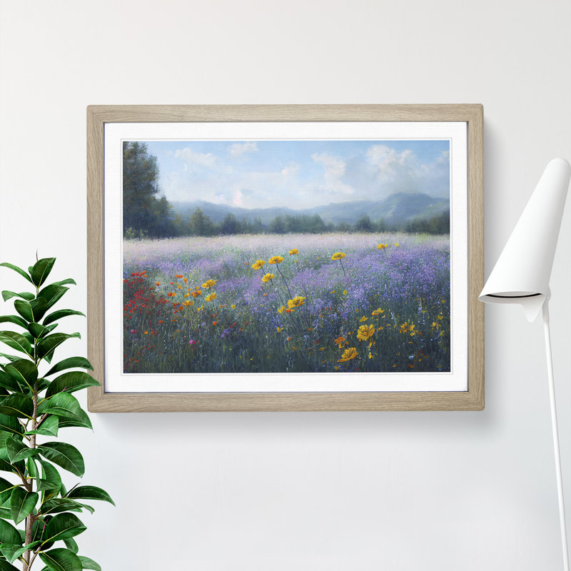 Distinguished Wildflowers Floral - Single Picture Frame Painting, Oak, 46cm H x 64cm W x 2cm D