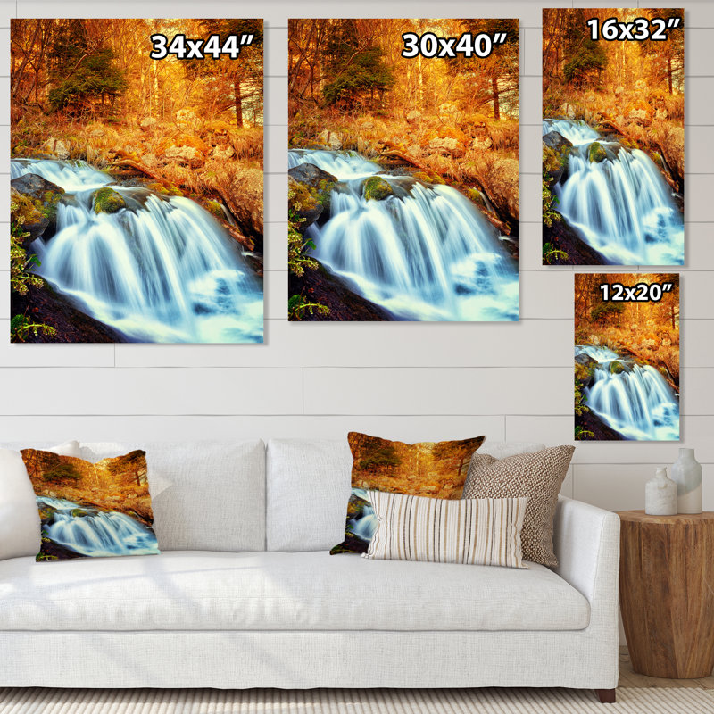«Beautiful Autumn Forest Waterfall VII», reproduction d'art sur toile traditionnelle, H 20 po x l 12 po x P 1 po