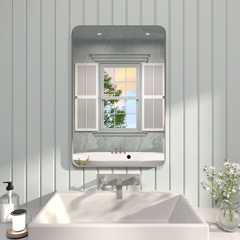 48 In. W X 36 In. H Rectangular Framed Wall Bathroom Vanity Mirror In Gun Grey, Grey, 36" x 24"