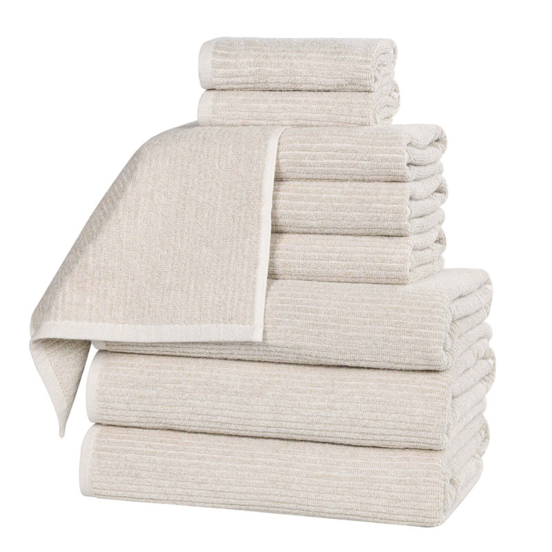 Blue Nile Mills  Viscose Cotton Blend Towel Set - Textured Ribbed Design - Quick-Dry, Beige