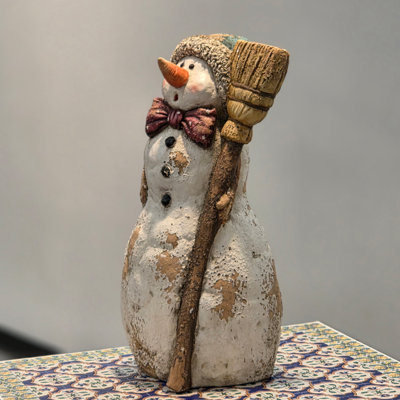 26in. Tall Cold Hamels Vintage-Style Snowman Figurine with Broom