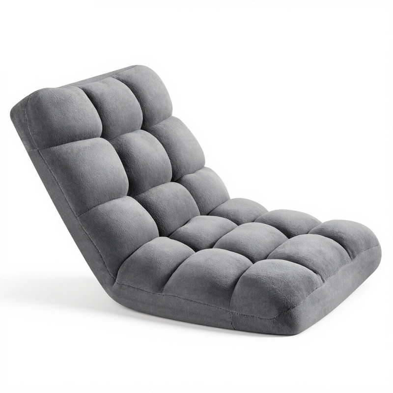 Floor Chair, 14 Adjustable Positions Folding Floor Gaming Chair with Back Support, Sturdy Metal Frame with Recycled Foam and Coral Fleece Surface, Multifunctional for Reading, Relaxing, Gray