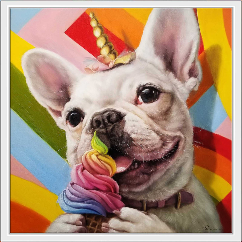 Rainbow Party par Lucia Heffernan - Peinture, Cadre flottant blanc, H 21,5 po x l 21,5 po x P 2 po