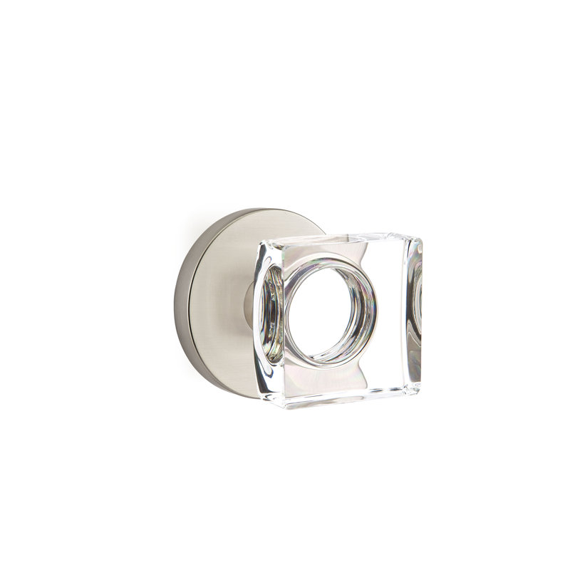 Ensemble de boutons d'intimité avec rosette à disque et bouton carré en verre Emtek, Nickel satiné