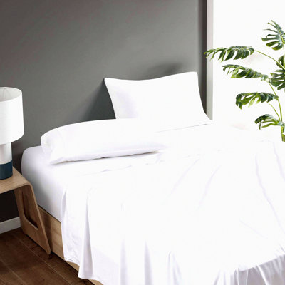 Rayon From Bamboo Breathable Bed Sheet Set - All Season Cooling Sheets with Deep Pocket - Cozy White Bedding Set with Matching Pillow Cases - 4 Piece Set