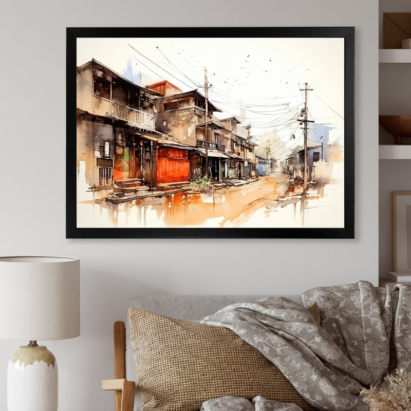 Art urbain, sérénité urbaine en Chine, Cadre d'angle fermé noir, H 34 po x l 44 po x P 1,5 po