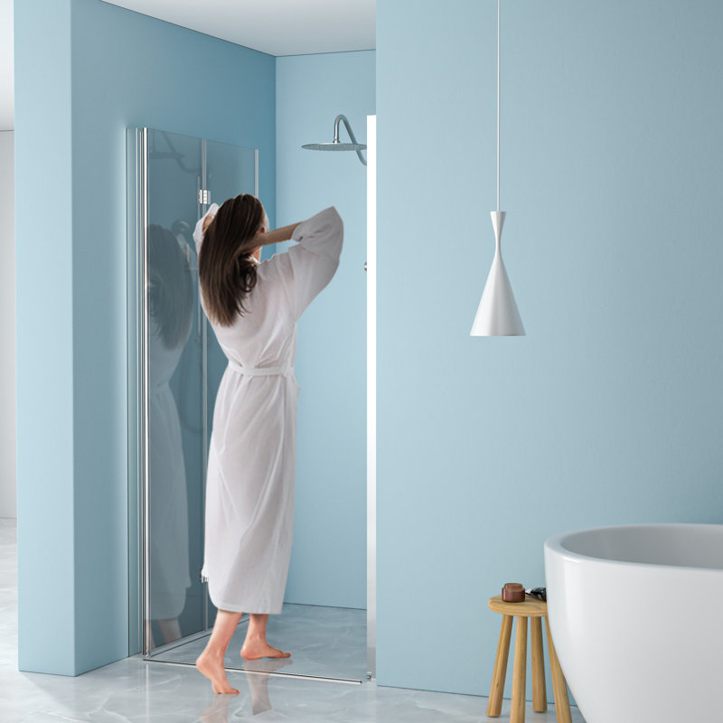 36"W X 72"H Bi Shower Door With Tempered Glass, - Coating, Space Efficient Design Hinge,