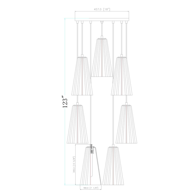 Lustre 5 lumières Ceinture, H 13,75 po x l 18 po x P 18 po, Noir mat
