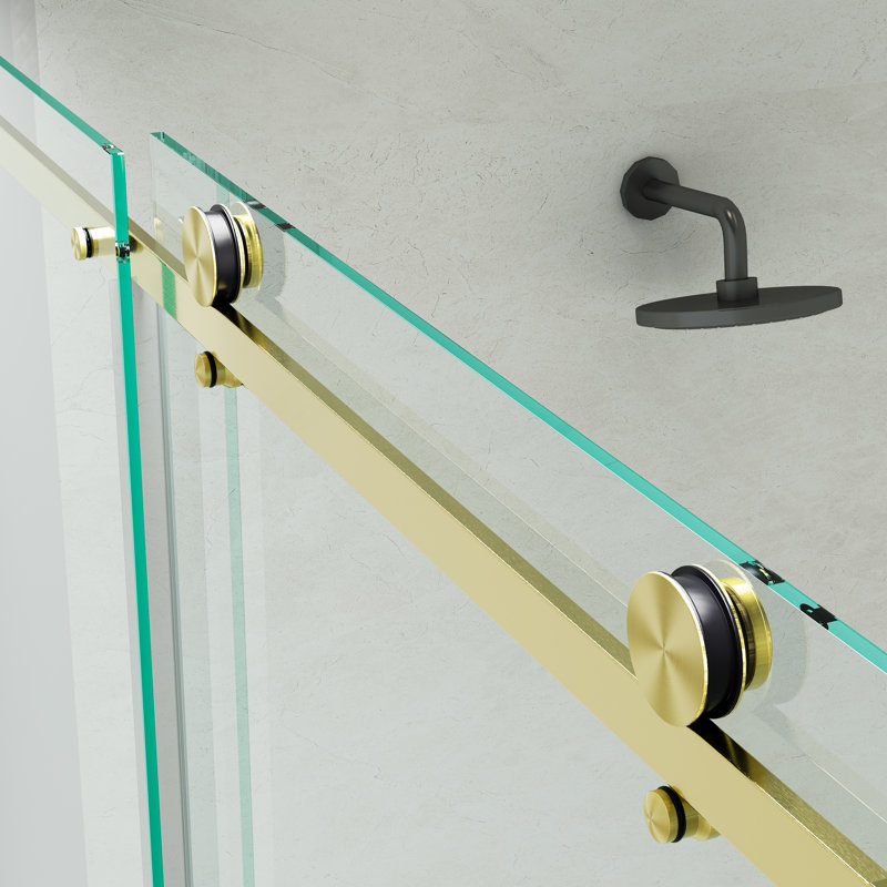 Oceanus 55" - 59" W x 75" H Single Sliding Frameless Shower Door with Clear Glass, Brushed Gold