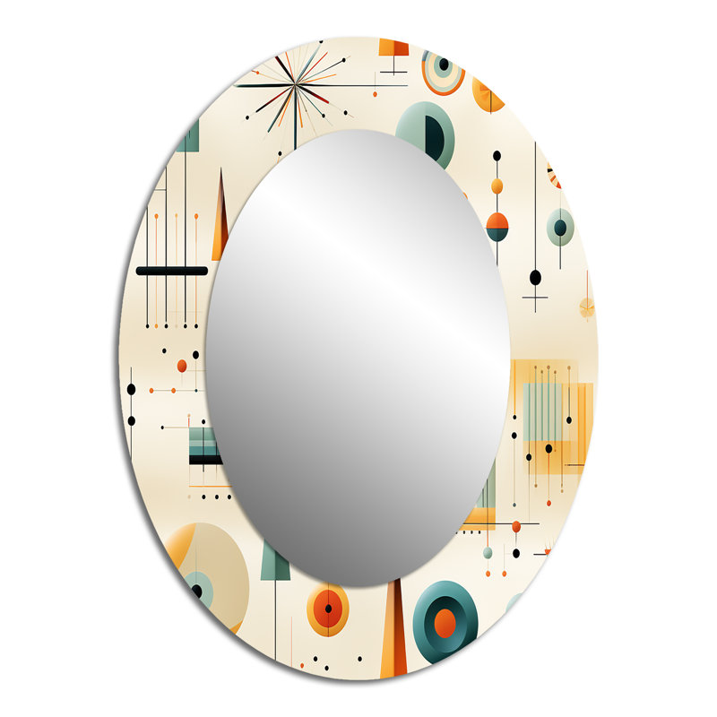 Décoration murale Mid-Century géométrique résurgente - miroir ovale orange, H 40 po x l 30 po