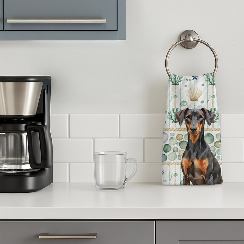 German Pinscher Coastal Sea Glass Kitchen Towel, German Pinscher