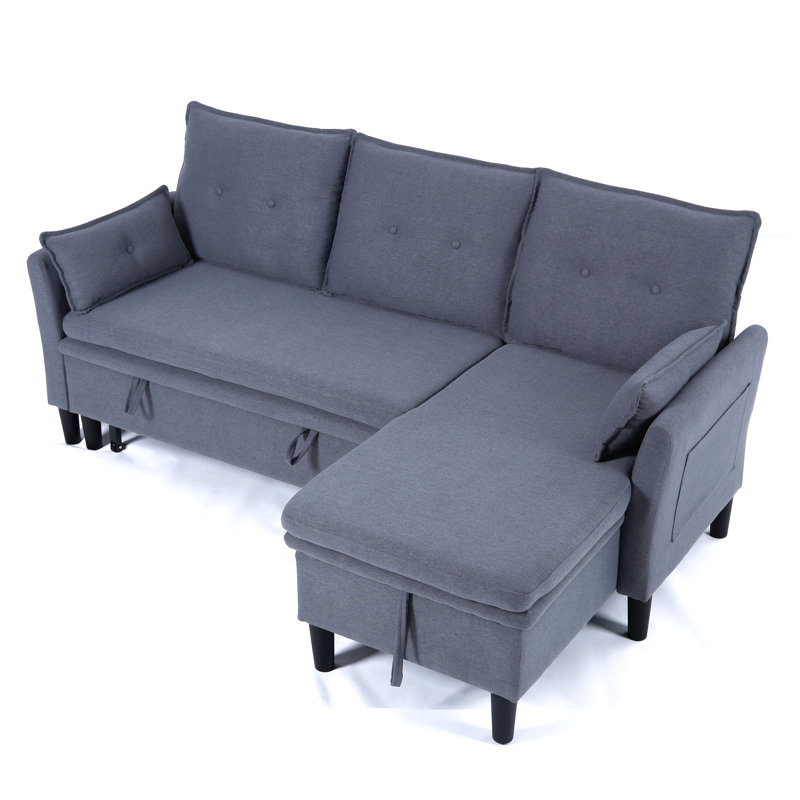 Méridienne modulaire réversible en coton, gris foncé, avec rangement en L pour bureau et appartement