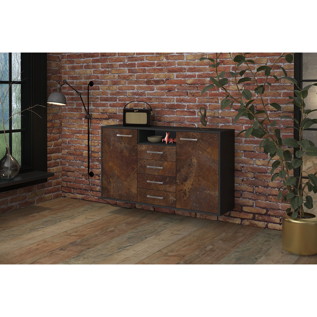 Sideboard Eugene, Farbe: Pinie/Weiss, Fliegend/Metallgriffe, Größe: 136x79x35cm