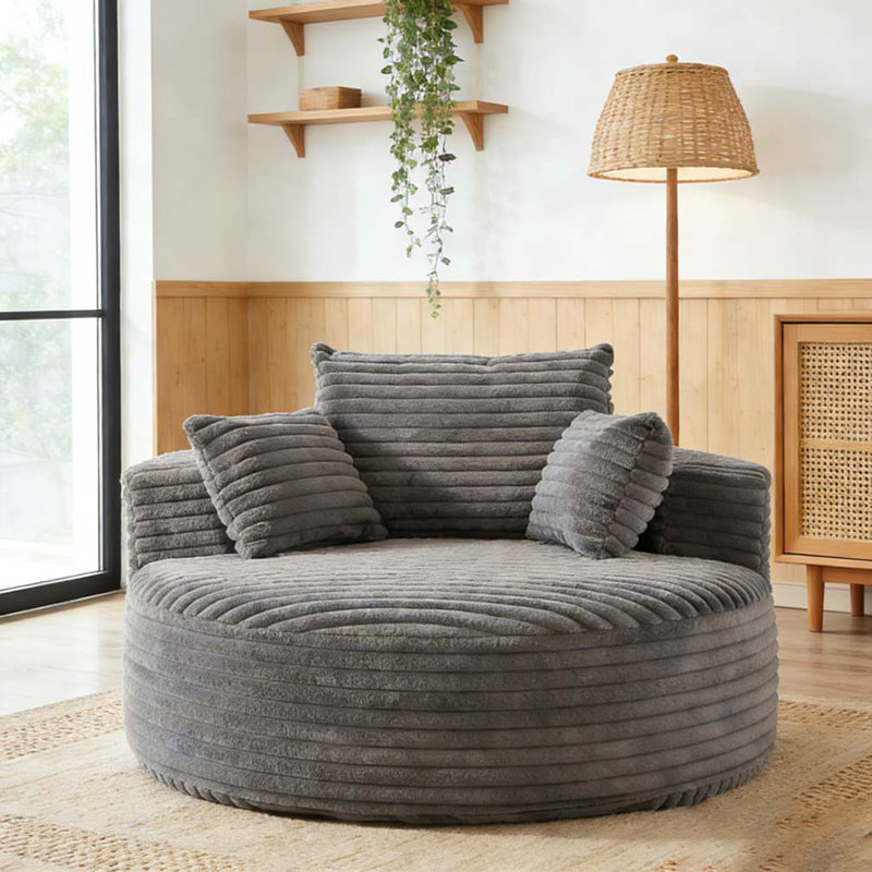 Canapé simple en éponge de 55 pi, Gris, Velours côtelé