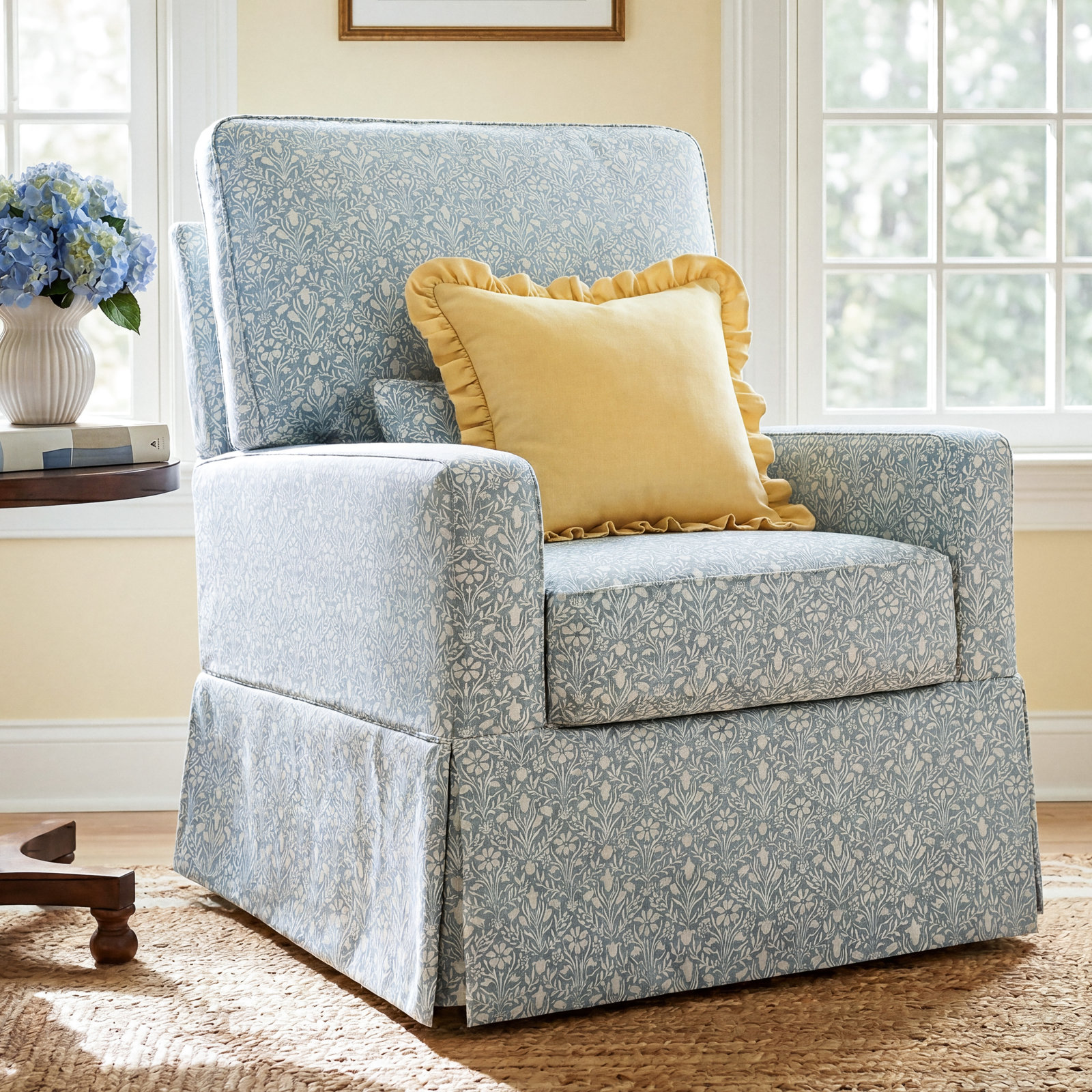 Morris & Co. Nursery Chair, Bellflowers in Powdered Blue