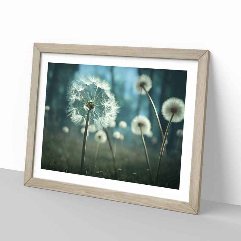 Alluring Dandelion Flowers - Single Picture Frame Print, 34cm H x 46cm W x 2cm D, Oak