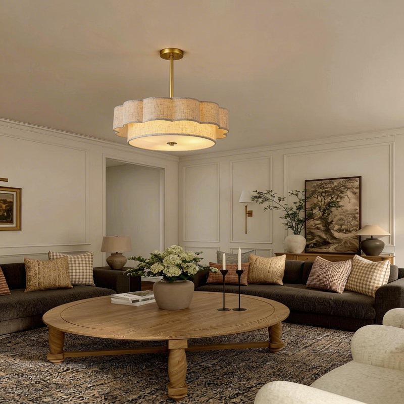 17.7" Modern Drum Chandeliers, 3-Light Pendant Light Fixture with E26 Bases, 2-Layer Fabric Shade Chandeliers for Dining Room, Bedroom, Living Room, Kitchen, Foyer