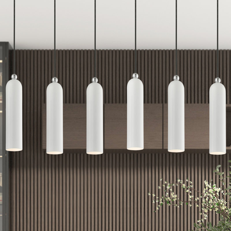 Veikko 6-Light Dimmable Linear Kitchen Island Pendant , Shiny White Finish