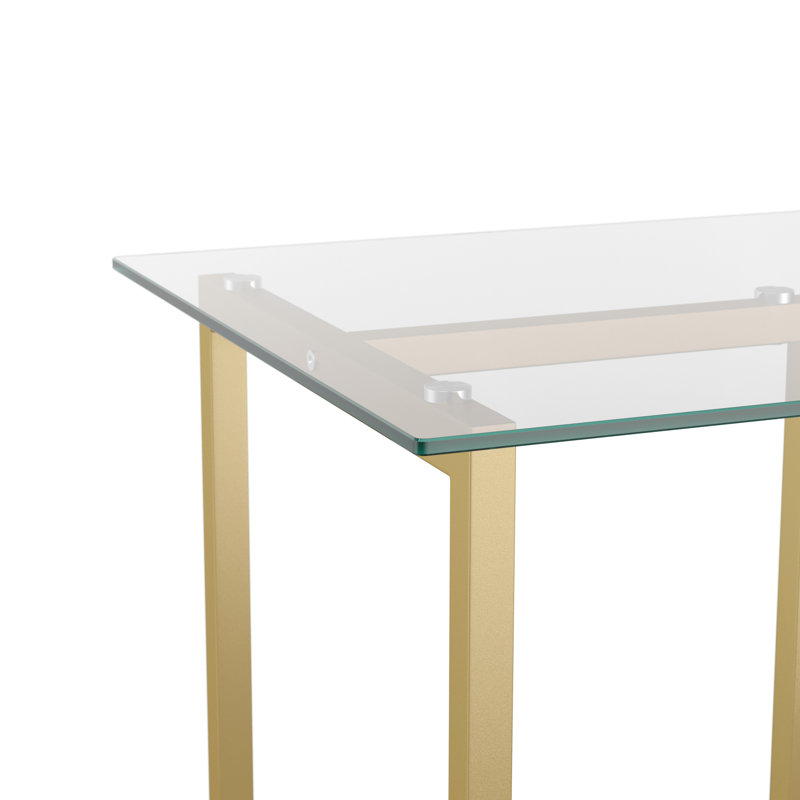 Clear Glass Top Desk with Polished Brass Frame for Home Office