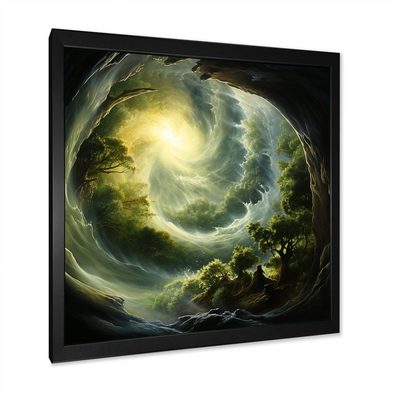 «Green and Black Abstract Spiral Forest», art mural abstrait, Cadre simple noir, H 30 po x l 30 po x P 1,5 po
