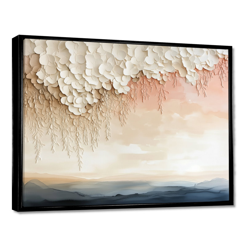 Art mural sur toile Nordic Evening Glow I - White Sunset Landscape, 24" H x 32" W, Cadre flottant noir