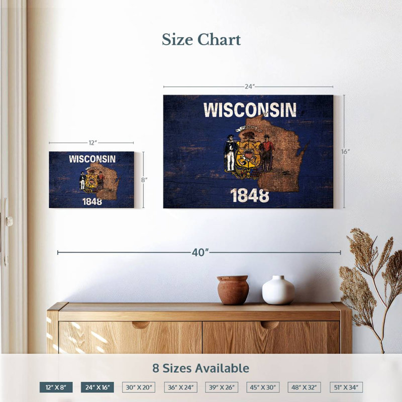 Carte de Borges sur le drapeau du Wisconsin, H 16 po x l 24 po