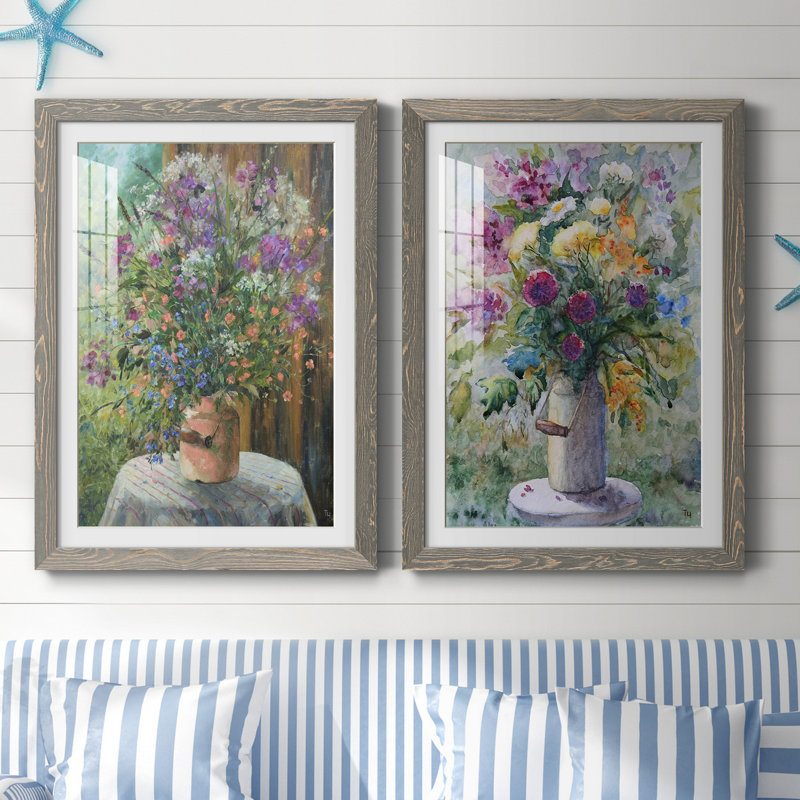 Farmhouse Bouquet - ensemble de 2 reproductions d'art, H 31,5 po x l 47 po x P 1,5 po, Cadre en papier gris, Blanc