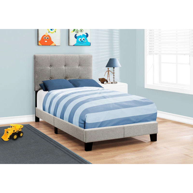 Cadre de lit simple pour chambre à coucher - Revêtement en lin gris pour une plateforme douillette relaxante