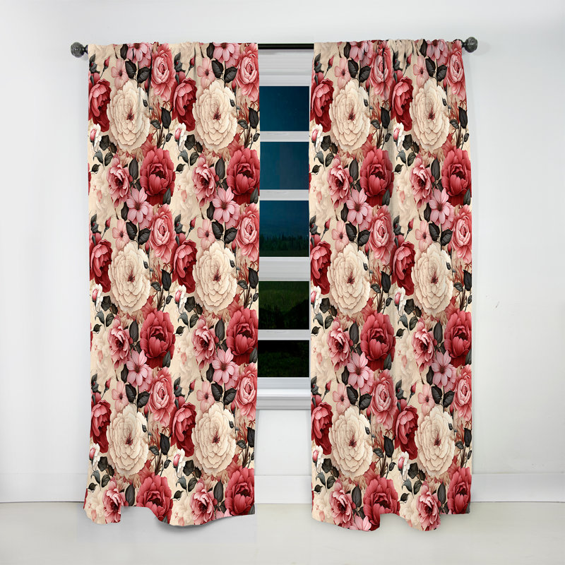 Beauté de jardin rose antique - Rideau damassé - Velours obscurcissant - 1 panneau, L 52 po x L 95 po