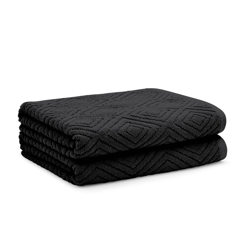 Diamond Geo Sculpted Cotton Bath Sheet Pair, Black