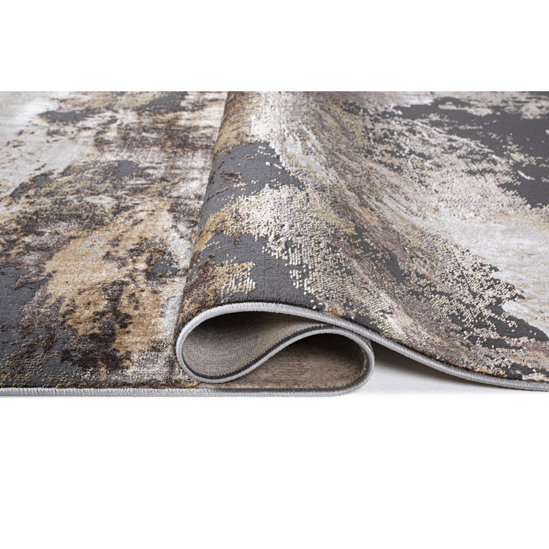 Tapis à motif abstrait gris anthracite / gris foncé Lafi Collection, Rectangle 1 pi 9 po x 3 pi 2 po