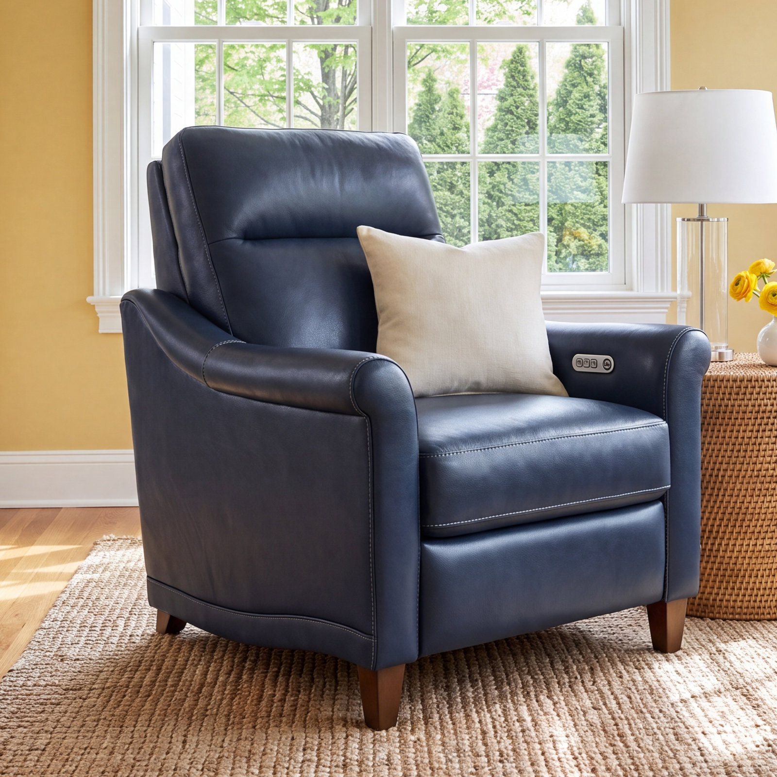 Elizabeth 3-Piece Leather Reclining Living Room Set, Blue