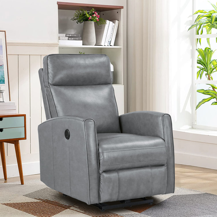 Power Recline Recliners, Genuine Leather Reclining Chair, Baldrige Modern 28" Wide Top Grain Leather Recliners with USB Charger