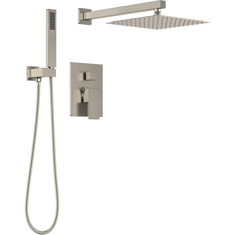 LAVA ODORO Modern Square Shower System With Rainfall Shower Head And Handheld Spray, Pressure Balanced Valve, All-Metal Construction, Diverter Trim Kit