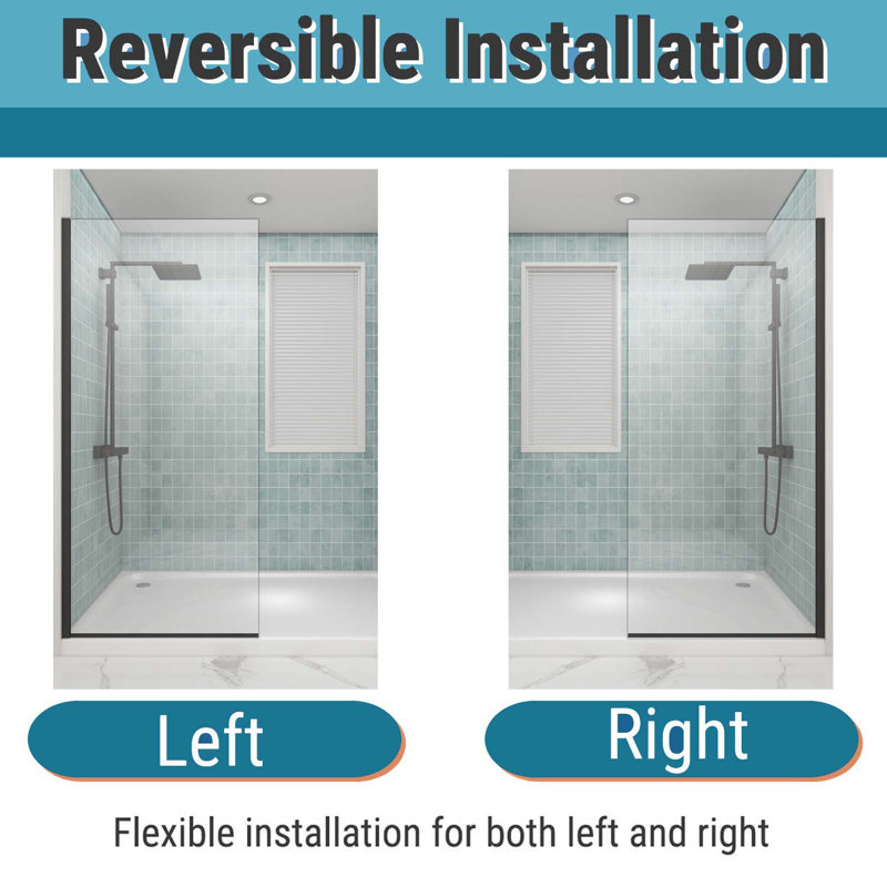 36"×76" Semi-Frameless Shower Glass Panel,Shower Door, Matte Black