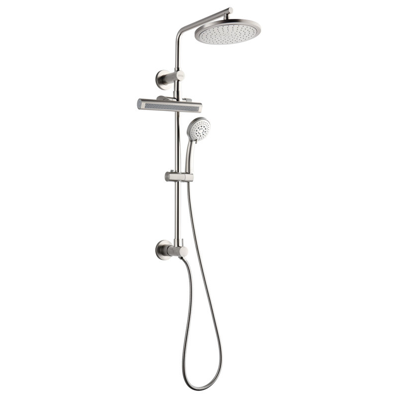 FORNO ACQUA AcquaFALL Shower, Brushed Nickel Finish, Overhead Rainfall Shower, Handheld Shower Head, Body Jets, 1.8 GPM Flow Rate