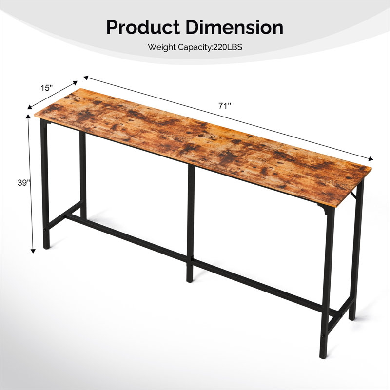 Table de salle à manger ajustable de 180 x 38 x 99 cm (70,9 x 15 x 39 pouces) en marron, poids : 16,5 kg