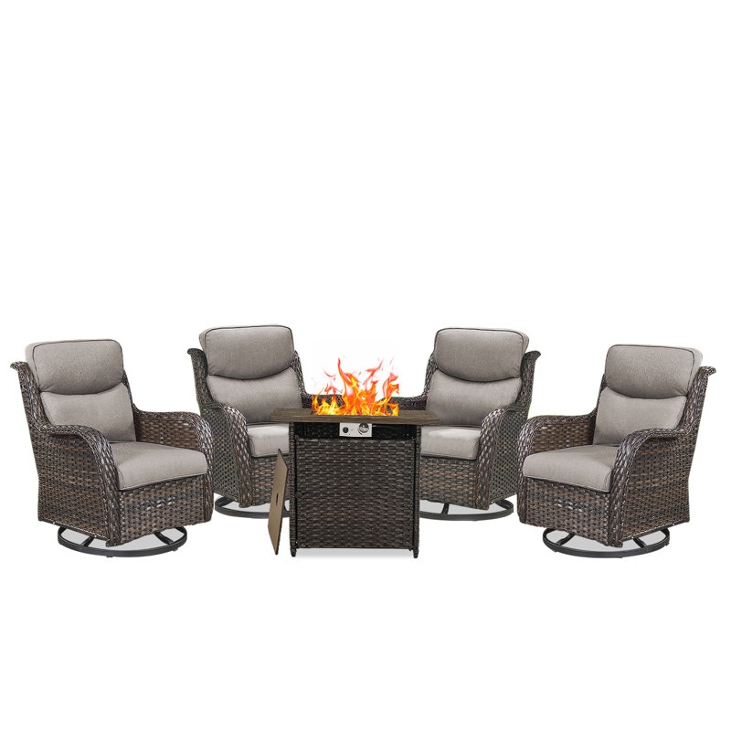 Ensemble de conversation avec table de foyer et coussins 5 pièces Smile, Brun, Gris