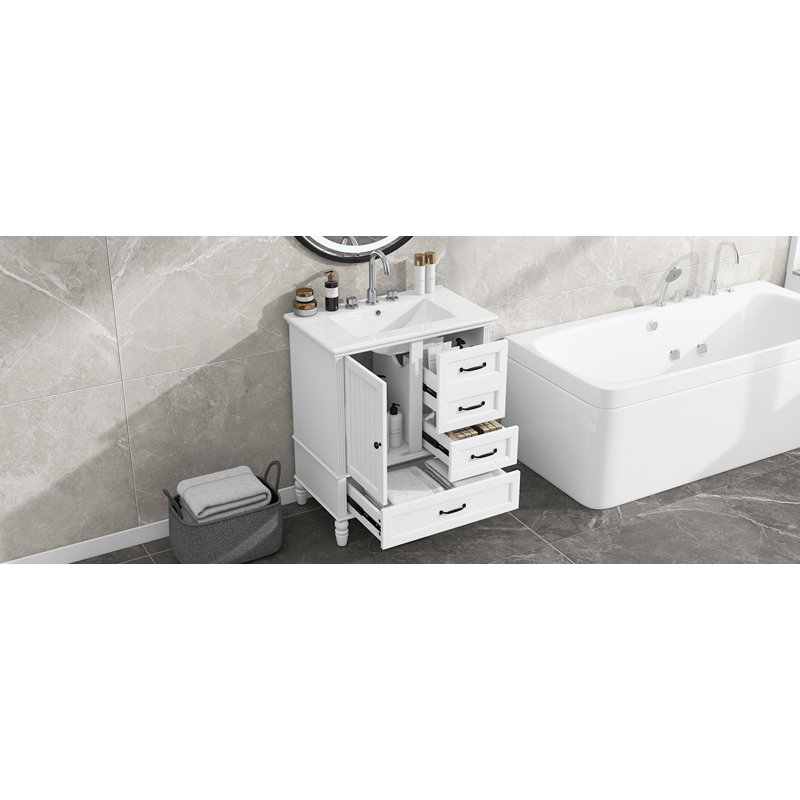 Meuble-lavabo 30 po avec lavabo, Black, Blanc