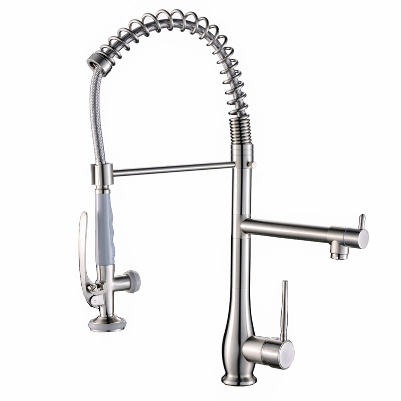 Brushed Nickel Kitchen Sink Faucet For Commercial - Pull Down , Compact Design Style Nickel, Ceramic Component, Stable Function