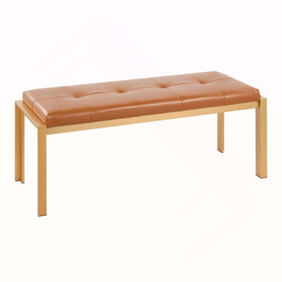 Banc contemporain en métal doré et similicuir brun clair