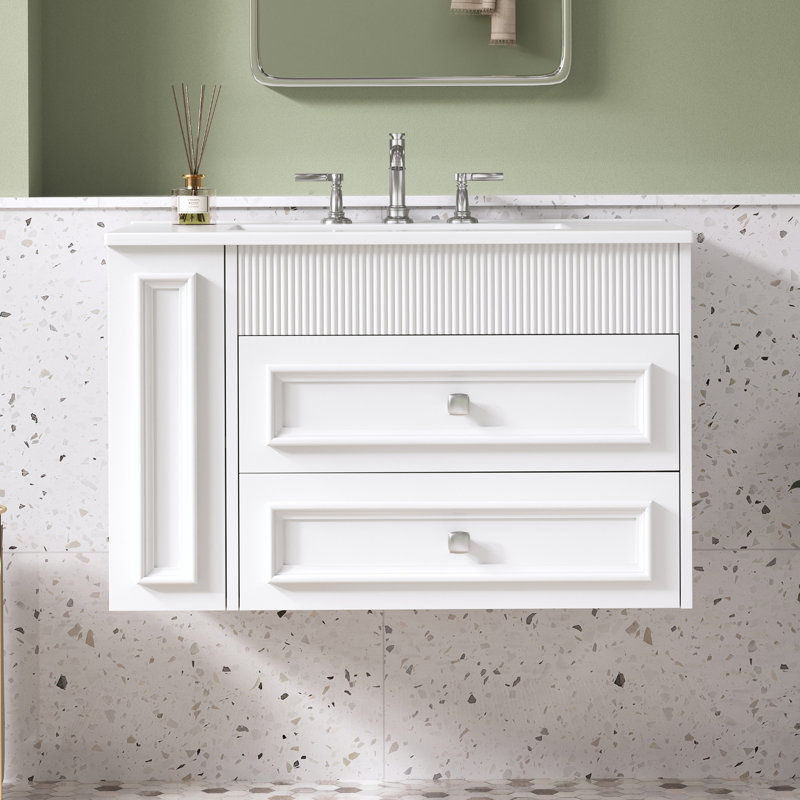 Meuble-lavabo flottant simple 30 po avec comptoir en céramique Gail, Blanc