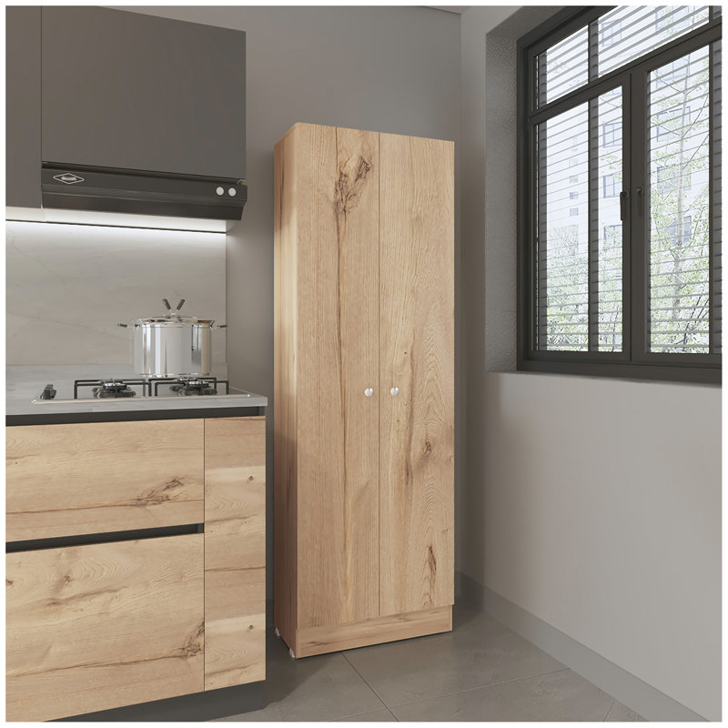 Buxton Rectangle 2-Door Storage Tall Cabinet Light Oak and Black Wengue