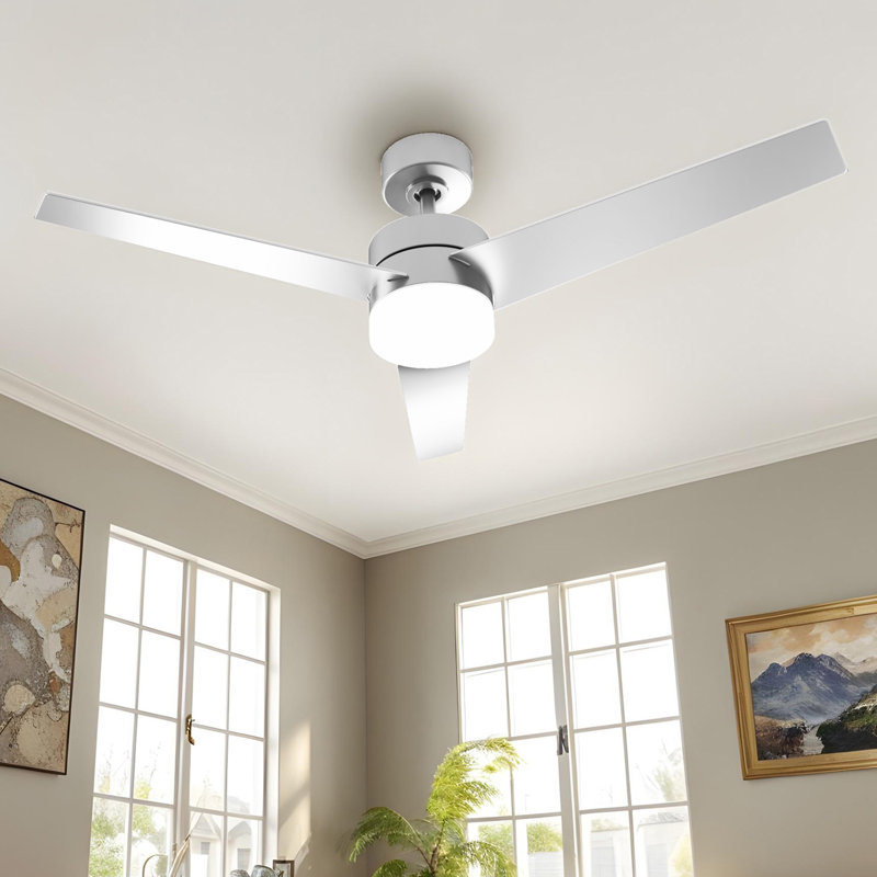 52-Inch Ceiling Fan with LED Light, Remote Control, Reversible Blades, Nickel Finish