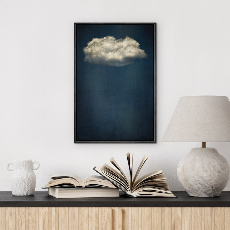 Bleu marine, ciel foncé, collage, nuages, abstrait, minimaliste, décoration murale, Boho, nordique, détente, Noir