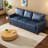 Modern Navy Blue Sofa With Storage, Faux Leather For Living Room