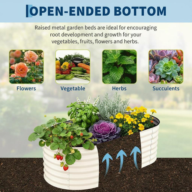 2 Pack Galvanized Raised Garden Beds, 2, Beige, 24" H x 48" W x 24" D